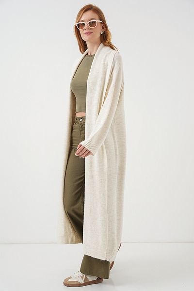 Bigdart Women's Long Oversize Knitwear Cardigan 15924 - Ecru