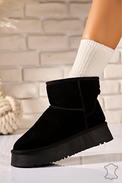 Joana Γυναικείες μαύρες μπότες Driana από γνήσιο σουέτ