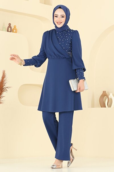 ModaMerve İnci Detay Tesettür Takım ASM2809-MS İndigo