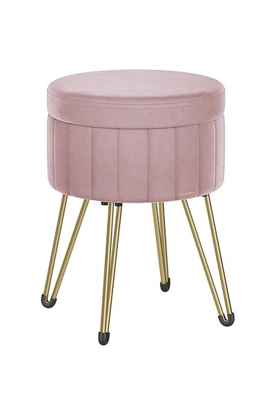 SONGMICS Round stool with storage space, velvet upholstered, 32x39x44 cm, pink