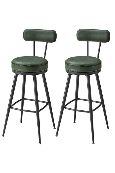 VASAGLE set 2 scaune de bar rotative 360°, cu spatar, inaltime 101 cm, cadru otel, verde