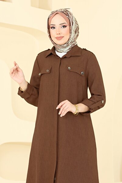 ModaMerve Aksesuar Düğmeli Sofia Takım 23017UKB139-MS Kahve