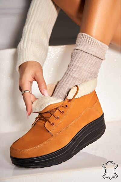 Joana Γυναικείες Μπότες από Γνήσιο Δέρμα Σουέτ Camel Leiani2