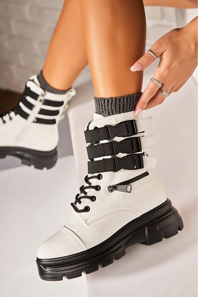 Joana Women's White Fur-lined Boots Made of Nashay Ecological Leather
