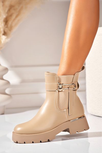Joana Women's Khaki Fur-lined Boots Made of Eco-Leather Dimitra