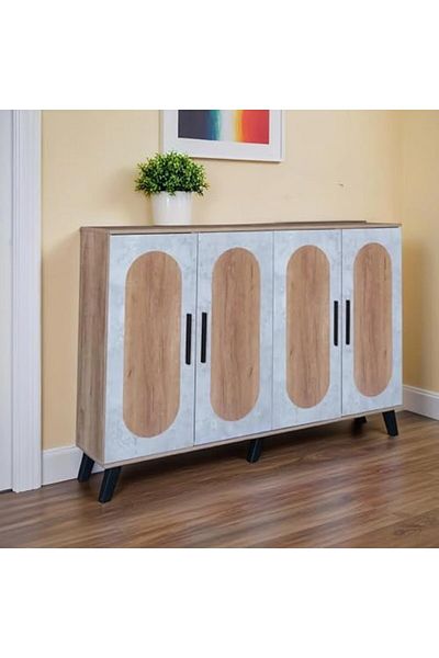 BAITY Shoe Cabinet 4 Doors Malaysian Wood Wooden and Gray Color - MLY-1051