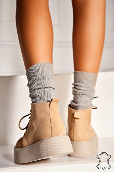 Joana Γυναικείες Μπεζ Δερμάτινες Μπότες Airyn από Σουέτ