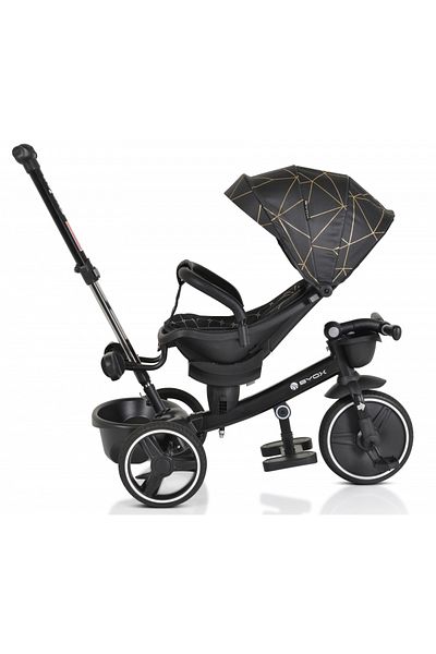 byox Fusion Black children's tricycle, height-adjustable parental handle, 360° rotating seat