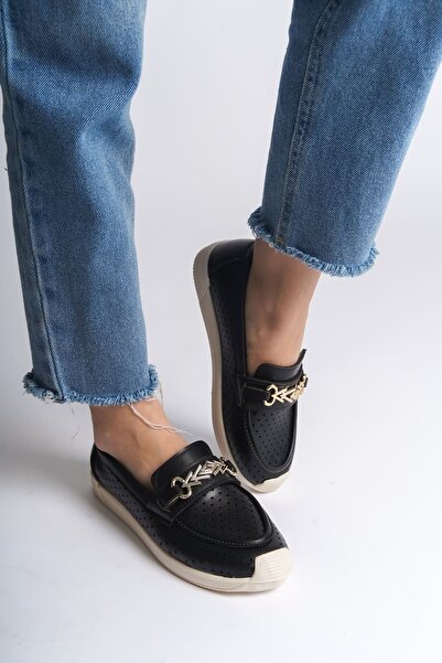 Joy Ayakkabı Lily Laceless Orthopedic Comfortable Sole Heart Patterned Women's Ballerina Shoes Ckt - Black