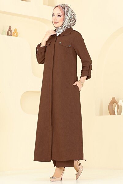 ModaMerve Aksesuar Düğmeli Sofia Takım 23017UKB139-MS Kahve