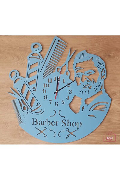 damoro Ceas de perete Barbershop,model decupat,Lemn,30 cm,albastru