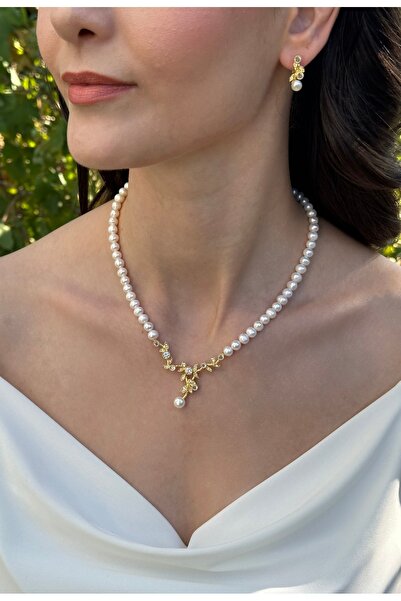 İLK İNCİ TAKI Gerçek Doğal Gold Renk İnci Set – ST0108