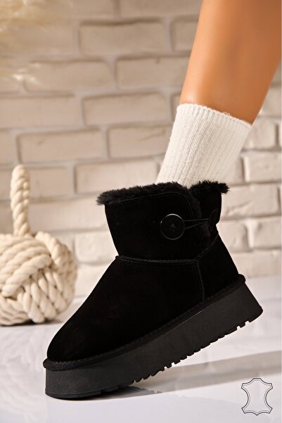 Joana Γυναικείες Μαύρες Δερμάτινες Μπότες από Σουέτ Anslea