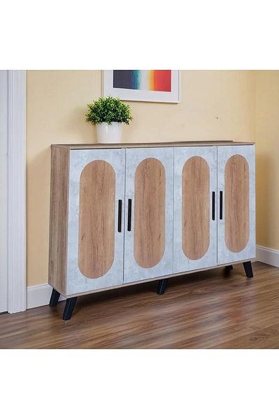 BAITY Shoe Cabinet 4 Doors Malaysian Wood Wooden and Gray Color - MLY-1051