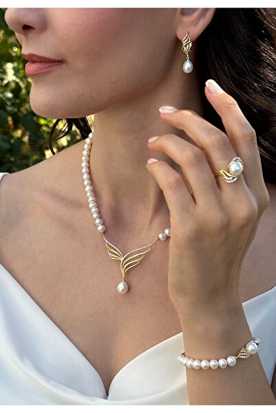 İLK İNCİ TAKI Gerçek Doğal Gold Renk İnci Set – ST0107