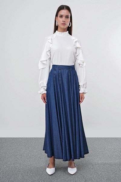 Zühre Denim A-Line Dark Blue Skirt Etk-0144