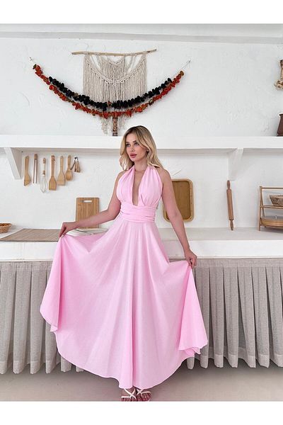 Gameyal Trendy Double Breasted Tie Back Low Cut Maxi Summer Dress
