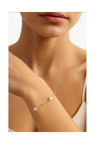 ATALYA ACCESSORY Heart Model Pearl Chain Steel Women's Bracelet