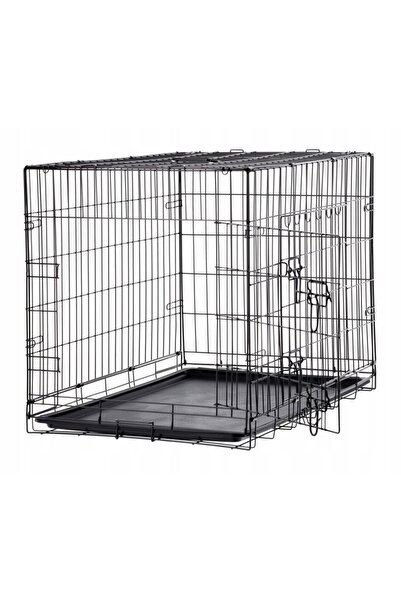 SERSIMO Cusca metalica pliabila pentru animale, cu maner si tava detasabila, 107x69x76 cm, negru