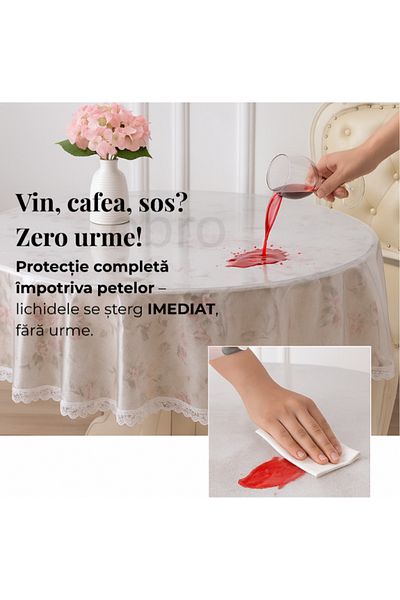 OBRO Round Tablecloth Cover - Transparent Waterproof Tarpaulin with Lace - Anti-Stain Protection 180 cm