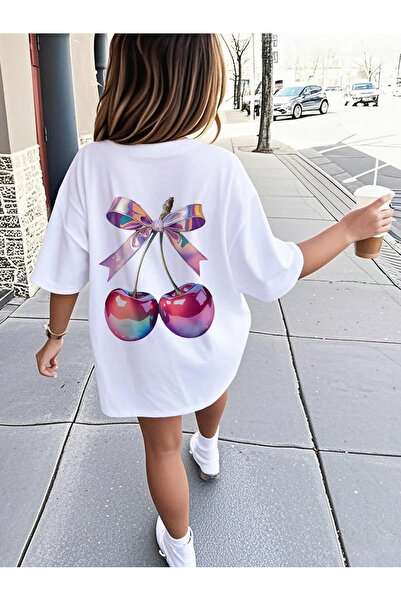 SVART WEAR Tricou Cherry Digital cu imprimeu bumbac 100% supradimensionat pentru fete Fancy tricou