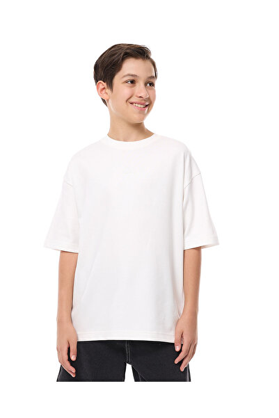 R&B تي شيرت سادة كبير الحجم برقبة دائرية وأكمام قصيرة