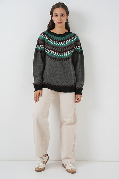 Bigdart Women's Patterned Knitwear Sweater 15932 - Anthracite