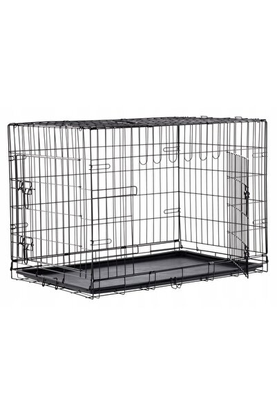 SERSIMO Cusca metalica pliabila pentru animale, cu maner si tava detasabila, 107x69x76 cm, negru