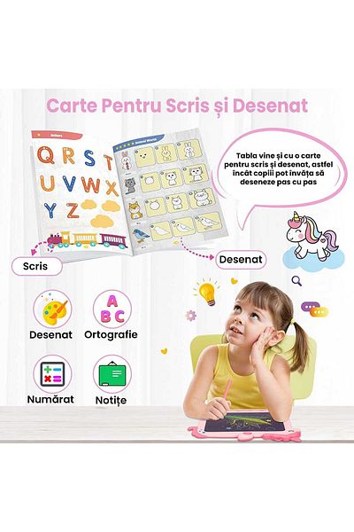 Elindor Tabletă de desen LCD de 8,5 inch, model unicorn, roz
