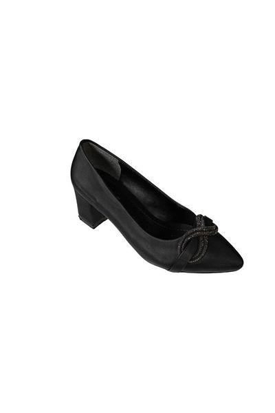 Yaz Kış Ayakkabı Yazkiş Women's Black Silver Satin Fabric Buckle over 5cm Thick Sole Evening Dress Shoes
