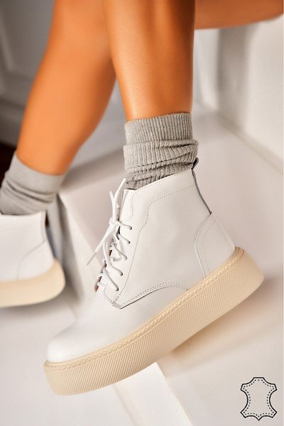 Joana Women's White Genuine Leather Boots Shirin
