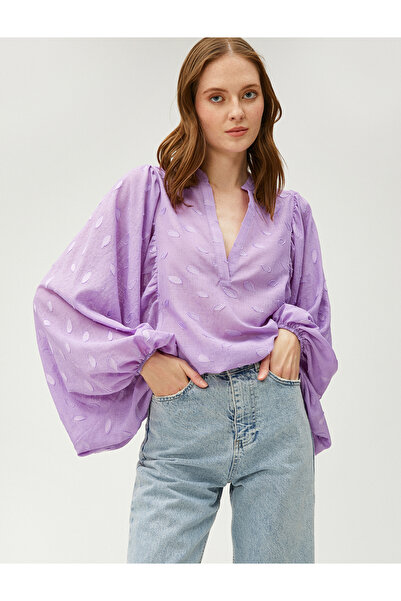 Koton بلوزة بأكمام خفاش ورقبة ماندرين