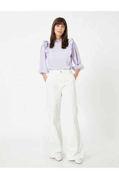 Koton Frilled Blouse High Neck Puff Sleeve