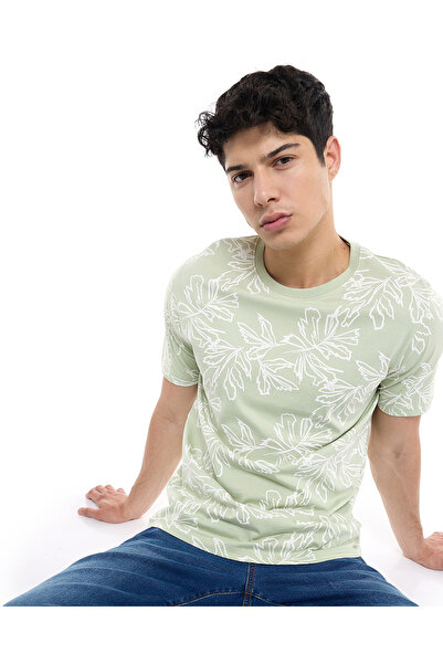 R&B تي شيرت مطبوع برقبة دائرية وأكمام قصيرة