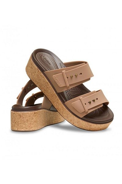 Crocs Papuci de damă Brooklyn Cork Buckle Milk Chocolate cu toc pană