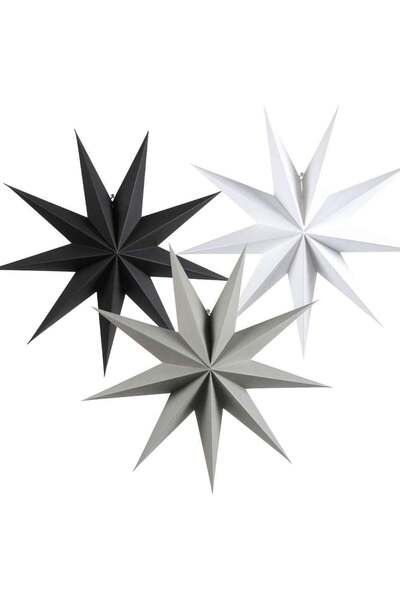 CAMILIFE Set of 3 decorative stars Camilife, paper, black/white/gray, 30 cm