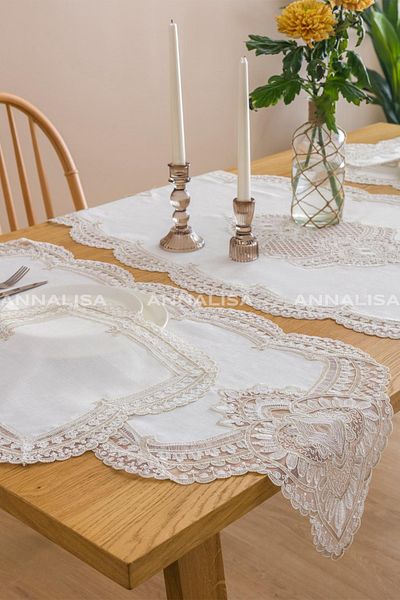 Annalisa Olivya 5 Piece Linen French Lace Lounge Set Cream Gold