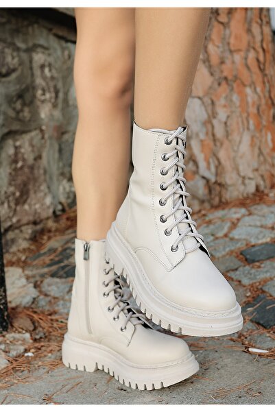 Zerenyus Toan Beige Lace-Up Women's Boots