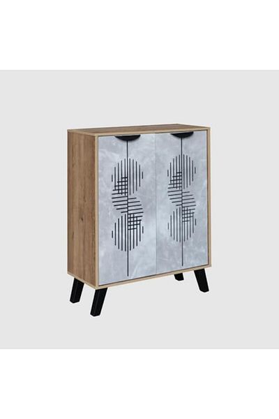 BAITY Two-Door Malaysian Wooden Shoe Cabinet - Gray and Wooden Color