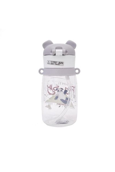 B4U Kindergarten children's water bottle, pop-up flip-top with straw, with string, gray, 550 ml SH0973