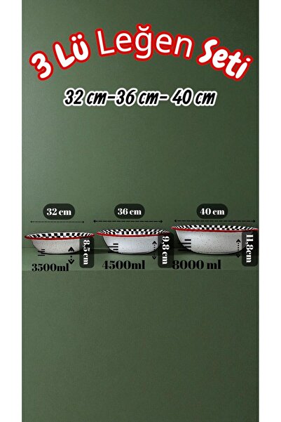 İnci Emaye 32 Cm-36 Cm-40 cm 3-Piece Enamel Basin Whisk and Mixing Bowl, Dough Basin, Fruit Bowl, Dowry, Gift,