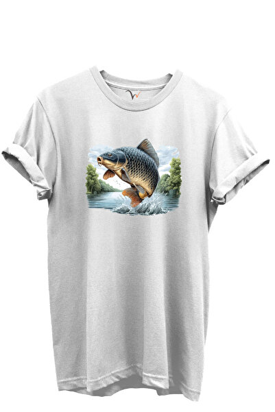 WİDİ Tricou unisex cu model de crap săritor, 100% bumbac, cu croiala normală