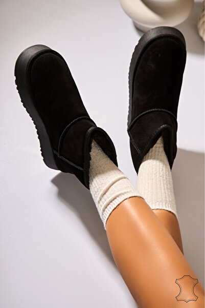 Joana Γυναικείες μαύρες μπότες Driana από γνήσιο σουέτ