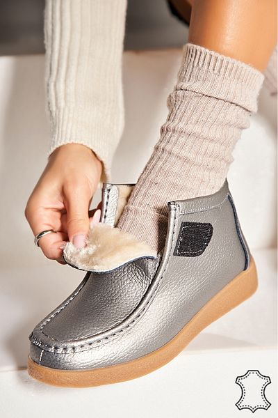Joana Women's Silver Natural Leather Boots Ilena