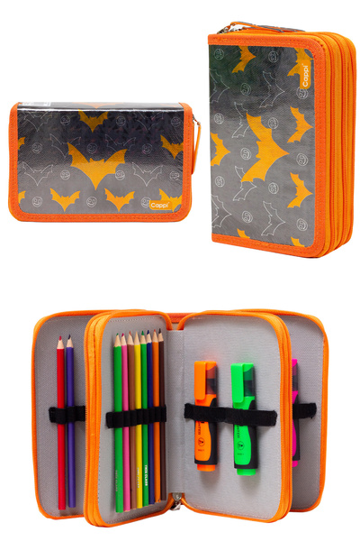 MUCCO Gri Batman Desenli PVC Üç Bölmeli Erkek Çocuk Organizer Kalemlik Kalem ...