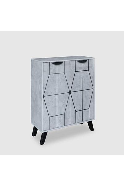 BAITY Malaysian Wooden Shoe Cabinet – 4 Levels | Two Doors | Grey Color