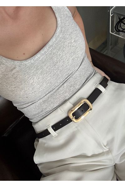 KİLİGİSTANBUL Aci Brown Like Gold Buckle Belt 2 cm Width, 100 cm Length