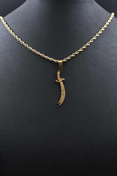 Prestige Hz. Ali Zülfikar Kılıcı Kolye Paslanmaz Çelik Zincir Altın Kaplama 3Mm 902097