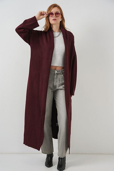 Bigdart Women's Long Oversize Knitwear Cardigan 15924 - Claret Red