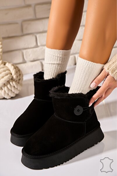 Joana Γυναικείες Μαύρες Δερμάτινες Μπότες από Σουέτ Anslea